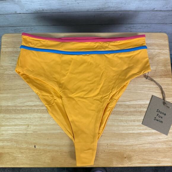 Stone Fox Swim Honeycomb Sunset Pink Color Block Juniper Bikini Bottom Size XL - Picture 1 of 2